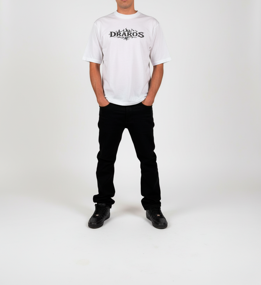 Silver dragon, black roses & flames